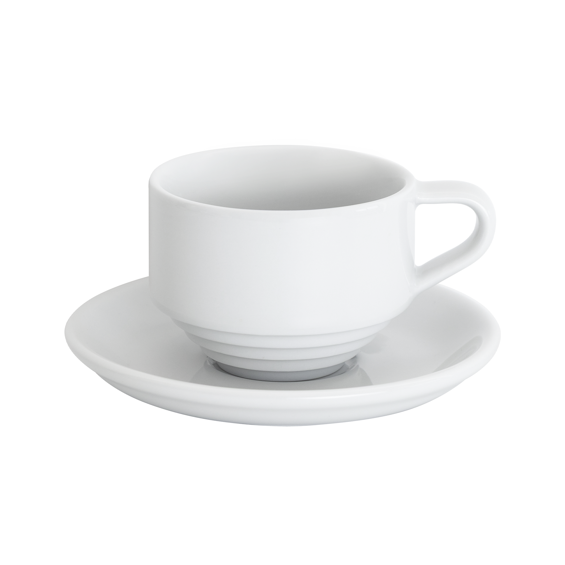 Loveramics Deco 165ml flat white coffee cup and 13cm saucer set in white glaze, stackable ceramic barista cup for specialty coffee