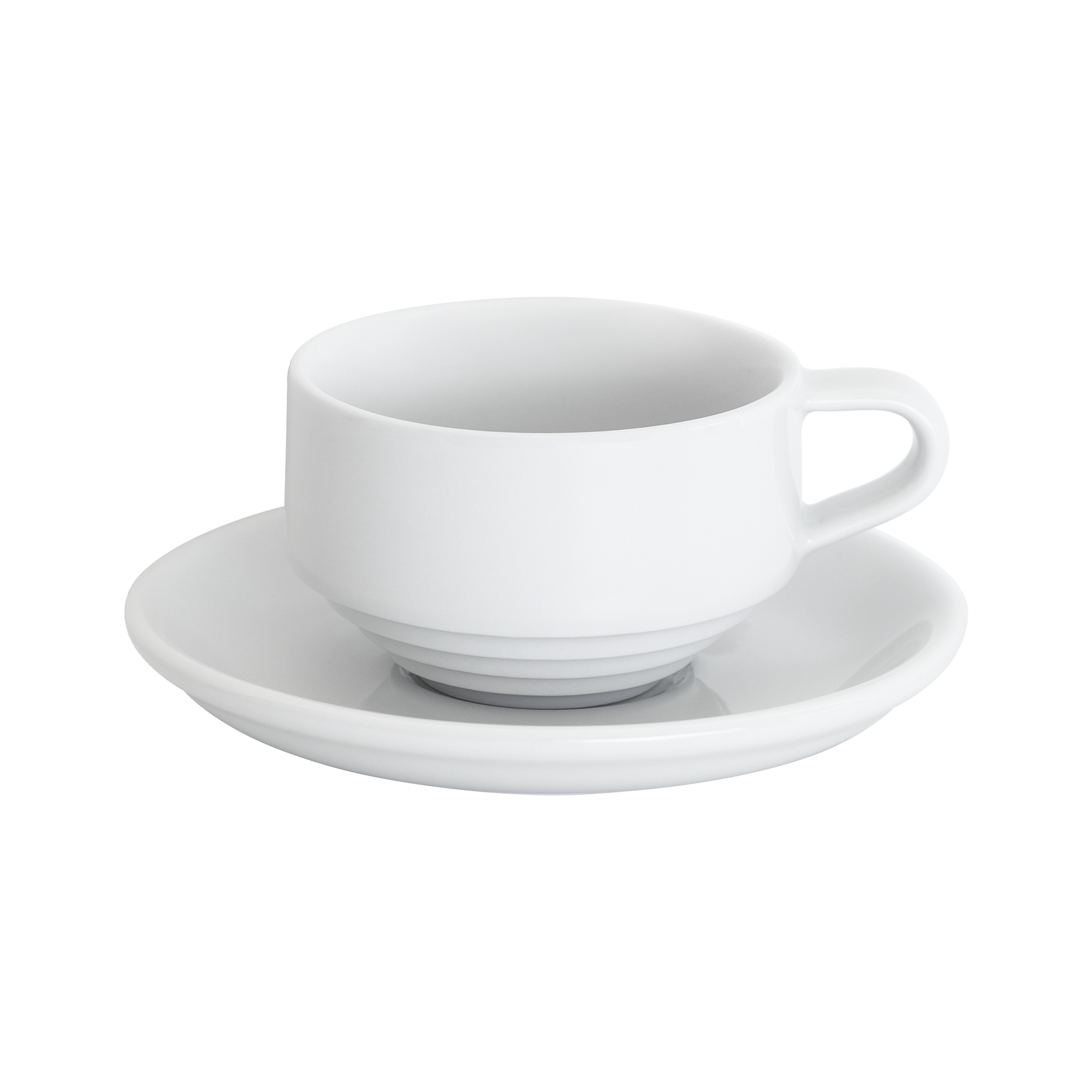 Loveramics Deco 120ml stackable cortado coffee cup and 13cm saucer set in glossy white ceramic glaze